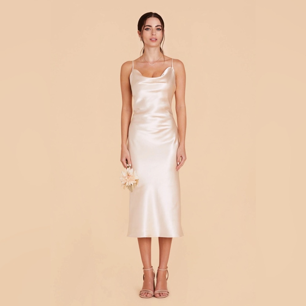 Birdy Grey Satin Cowl Neck Midi Dress in Champagne